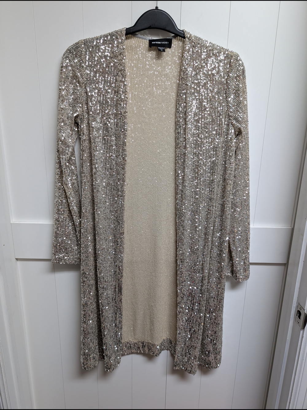 Fifteen Twenty Champagne Sequin Coverup Duster, Medium